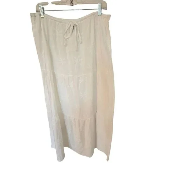 Shade & Shore Womens Embroidered Tropical Palm Tiered Midi Skirt White Large - Picture 4 of 10